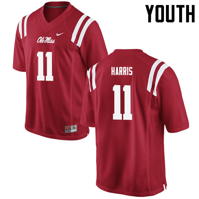 Youth Ole Miss Rebels #11 A.J. Harris College Football Jerseys-Red - Click Image to Close